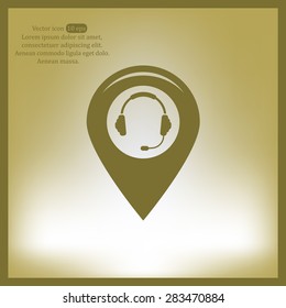 Illustration of a map mark icon with a ear phones
