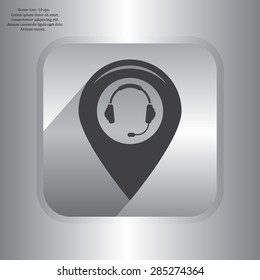 Illustration of a map mark icon with a ear phones