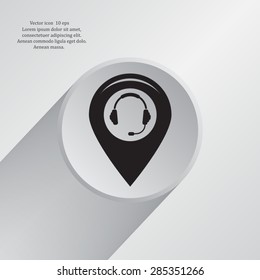 Illustration of a map mark icon with a ear phones