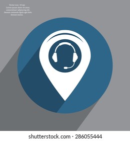 Illustration of a map mark icon with a ear phones