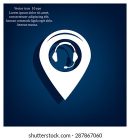 Illustration of a map mark icon with a ear phones