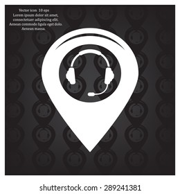 Illustration of a map mark icon with a ear phones