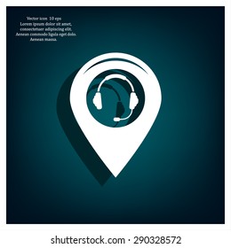 Illustration of a map mark icon with a ear phones