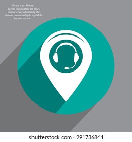 Illustration of a map mark icon with a ear phones