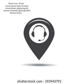 Illustration of a map mark icon with a ear phones