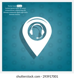 Illustration of a map mark icon with a ear phones