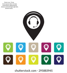Illustration of a map mark icon with a ear phones