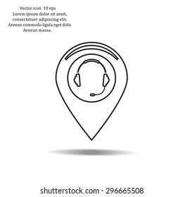 Illustration of a map mark icon with a ear phones
