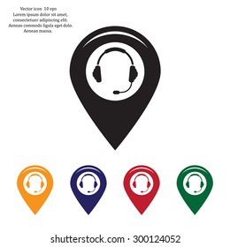 Illustration of a map mark icon with a ear phones