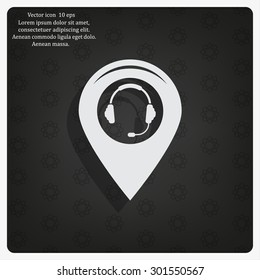 Illustration of a map mark icon with a ear phones