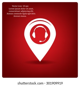 Illustration of a map mark icon with a ear phones