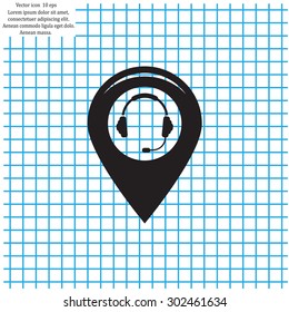 Illustration of a map mark icon with a ear phones
