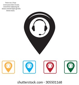 Illustration of a map mark icon with a ear phones