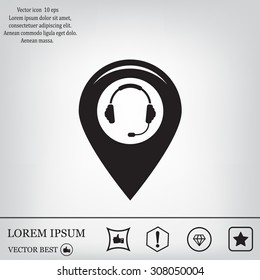 Illustration of a map mark icon with a ear phones