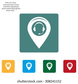 Illustration of a map mark icon with a ear phones