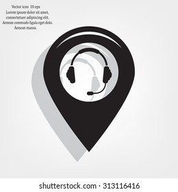 Illustration of a map mark icon with a ear phones