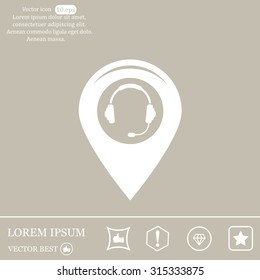 Illustration of a map mark icon with a ear phones
