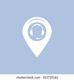 Illustration of a map mark icon with a ear phones