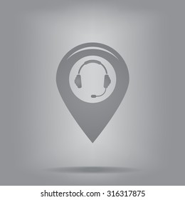 Illustration of a map mark icon with a ear phones