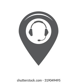 Illustration of a map mark icon with a ear phones