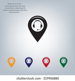 Illustration of a map mark icon with a ear phones