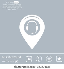 Illustration of a map mark icon with a ear phones