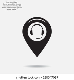 Illustration of a map mark icon with a ear phones