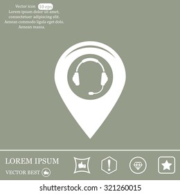 Illustration of a map mark icon with a ear phones