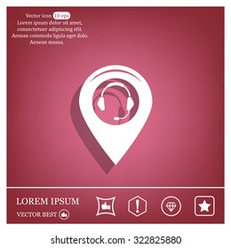 Illustration of a map mark icon with a ear phones