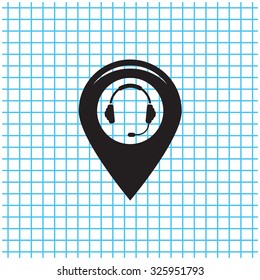 Illustration of a map mark icon with a ear phones