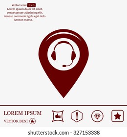 Illustration of a map mark icon with a ear phones