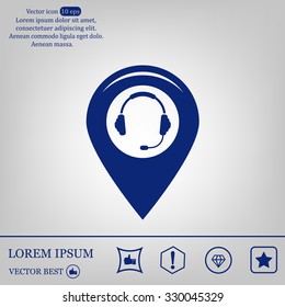 Illustration of a map mark icon with a ear phones