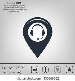 Illustration of a map mark icon with a ear phones