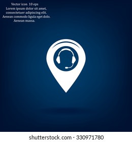 Illustration of a map mark icon with a ear phones