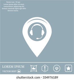 Illustration of a map mark icon with a ear phones
