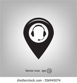 Illustration of a map mark icon with a ear phones