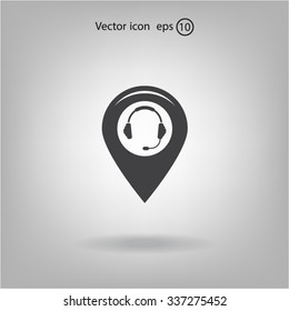 Illustration of a map mark icon with a ear phones