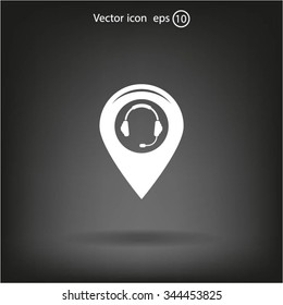 Illustration of a map mark icon with a ear phones