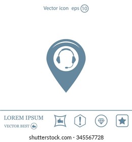 Illustration of a map mark icon with a ear phones