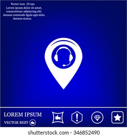 Illustration of a map mark icon with a ear phones