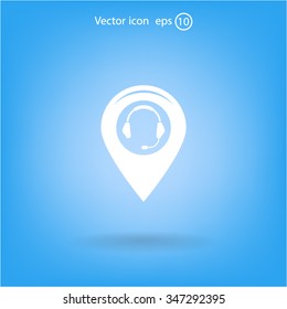 Illustration of a map mark icon with a ear phones