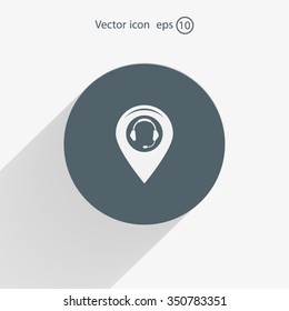 Illustration of a map mark icon with a ear phones