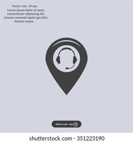 Illustration of a map mark icon with a ear phones