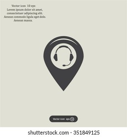 Illustration of a map mark icon with a ear phones