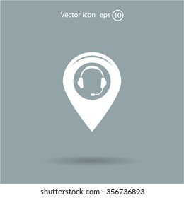 Illustration of a map mark icon with a ear phones