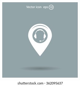 Illustration of a map mark icon with a ear phones