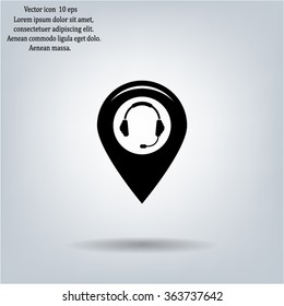 Illustration of a map mark icon with a ear phones