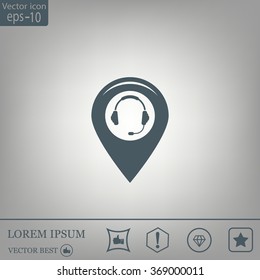 Illustration of a map mark icon with a ear phones