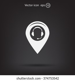 Illustration of a map mark icon with a ear phones