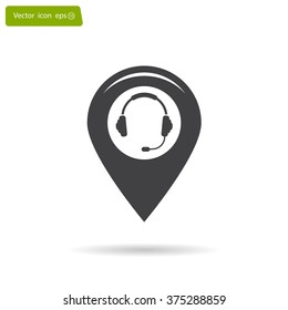 Illustration of a map mark icon with a ear phones